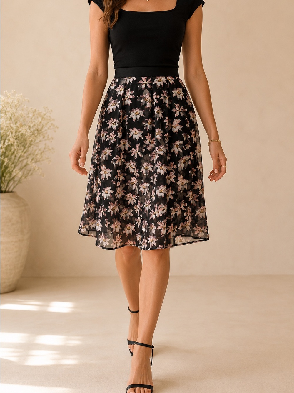 ark & co Sheer Floral Overlay Spring Brunch Skirt w Hidden Shorts Coquette